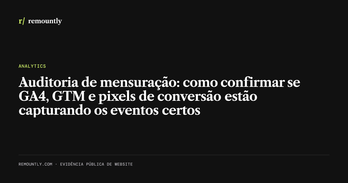 Capa do artigo: Auditoria de mensuração: como confirmar se GA4, GTM e pixels de conversão estão capturando os eventos certos