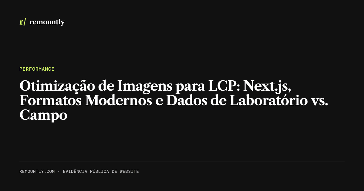Capa do artigo: Otimização de Imagens para LCP: Next.js, Formatos Modernos e Dados de Laboratório vs. Campo